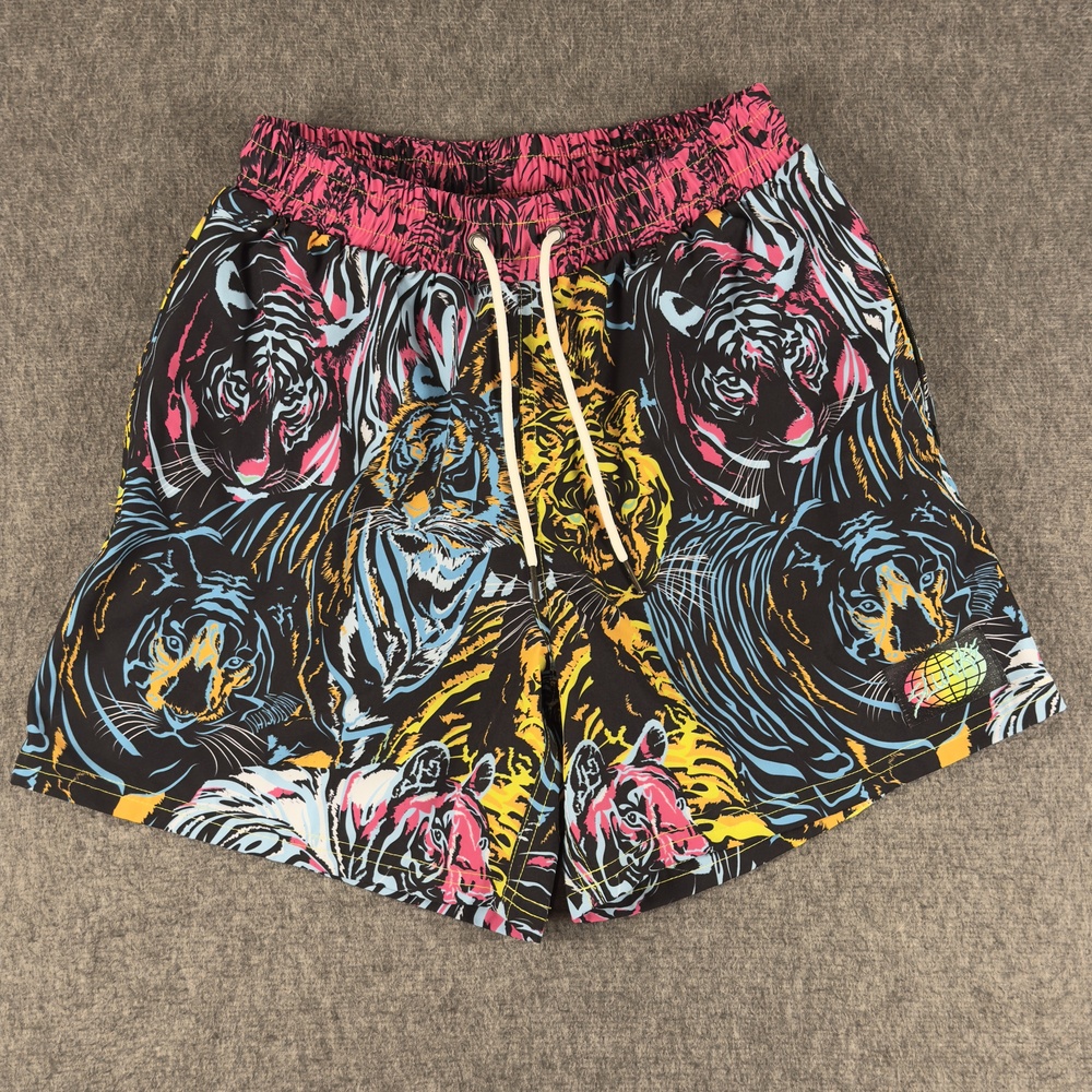 Slunks Swim Shorts Mens XS Multicolor Tiger Print Stretch Drawstring Pockets